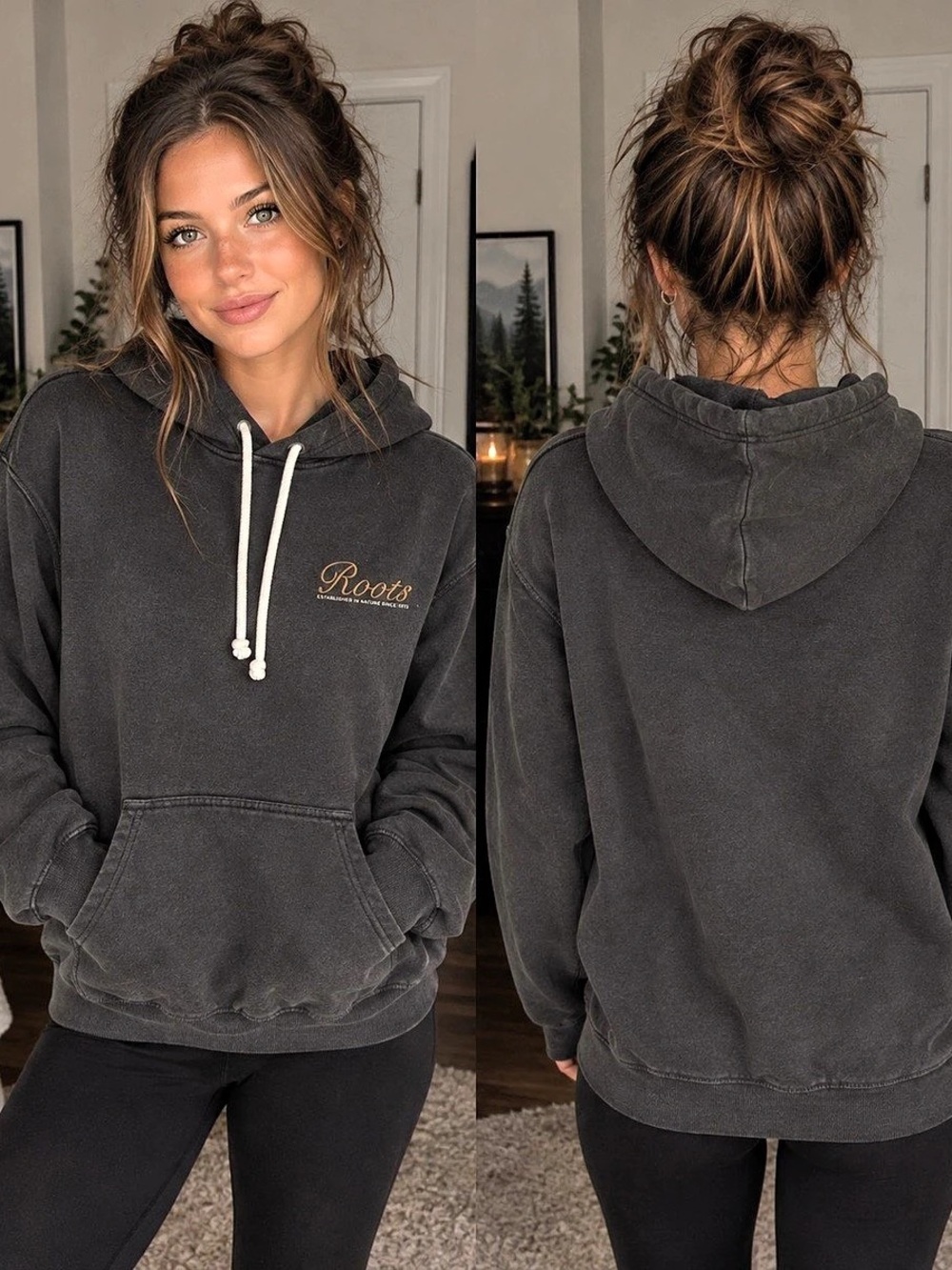Roots Vintage Logo Hoodie Gray Size Large